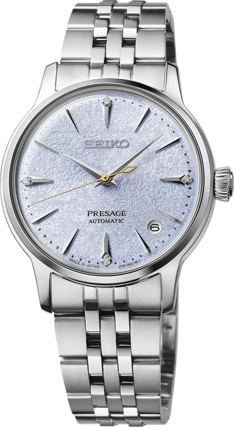 Reloj Seiko Presage automático de acero con esfera azul clara y brazalete metálico