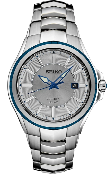 Reloj Seiko Coutura Solar de acero con bisel azul