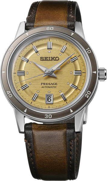 Reloj Seiko Presage automático con esfera dorada y correa de piel